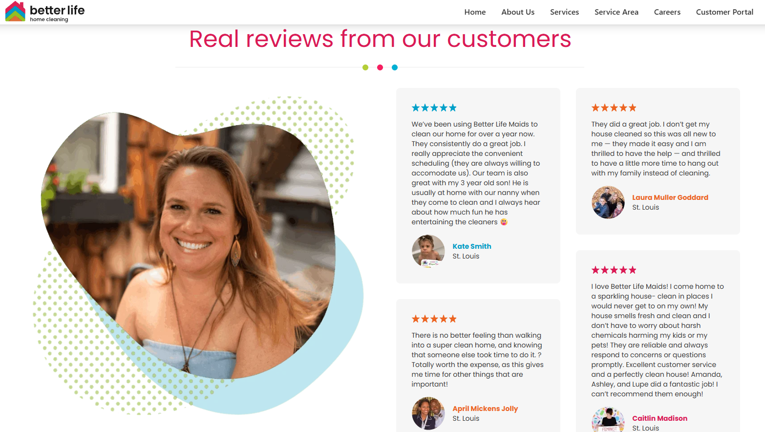 Better Life Home Cleaning displays customer reviews.