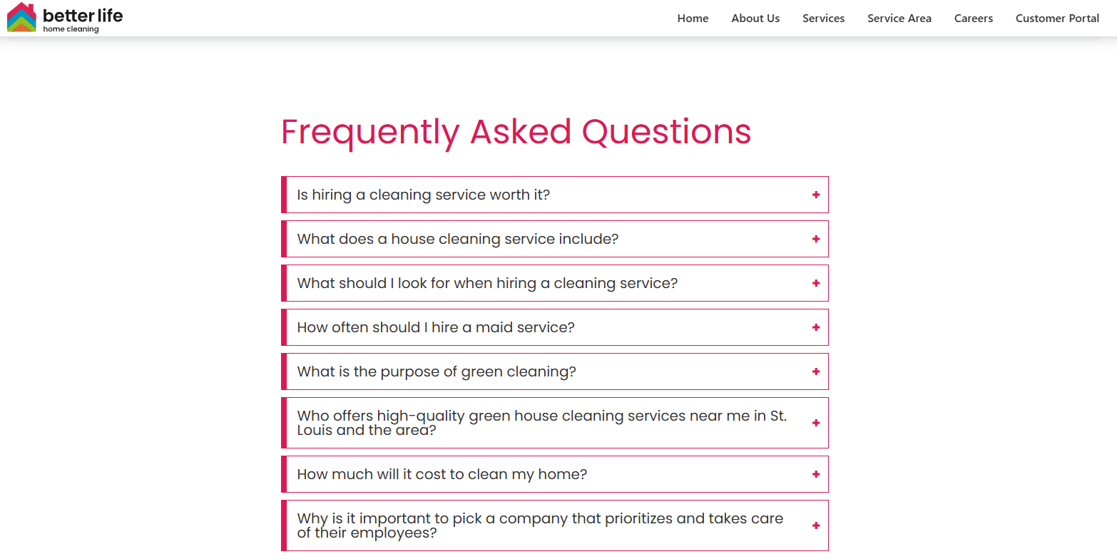 Better Life Home Cleaning answers common customer questions.