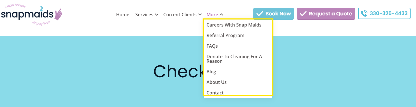 Snap Maids includes FAQs, checklists and other helpful resources in its navigation.